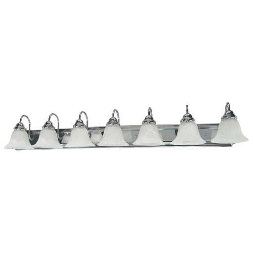 Vanity Nuvo 60-290 Ballerina - 7 Light - 48 in. - Vanity with Alabaster Glass Bell Shades - Polished Chrome Finish Nuvo