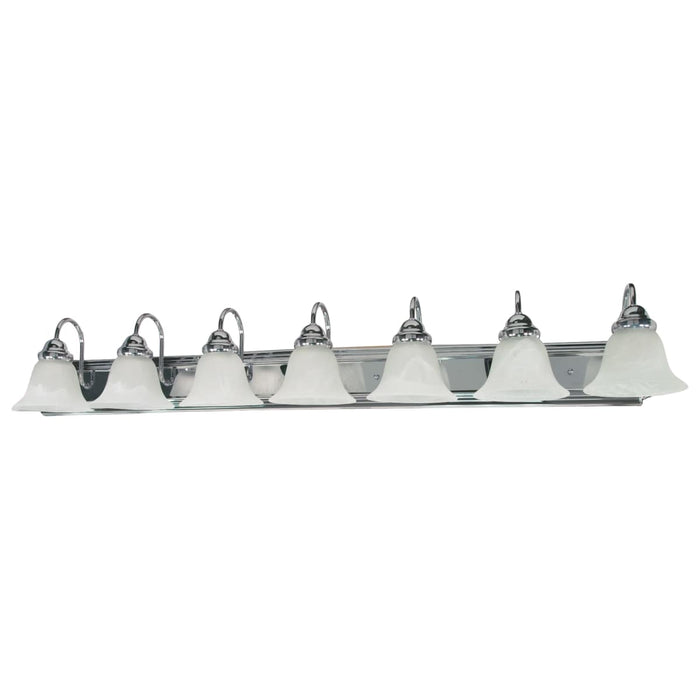 Vanity Nuvo 60-290 Ballerina - 7 Light - 48 in. - Vanity with Alabaster Glass Bell Shades - Polished Chrome Finish Nuvo