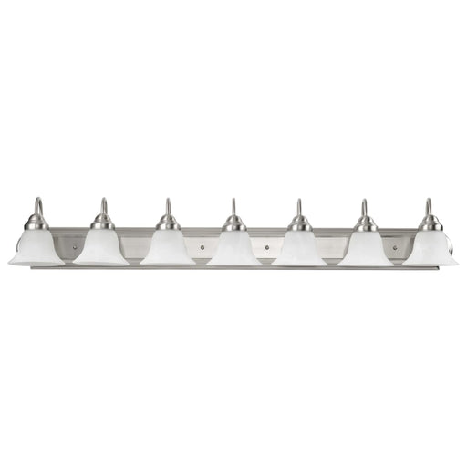 Vanity Nuvo 60-291 Ballerina - 7 Light - 48 in. - Vanity with Alabaster Glass Bell Shades - Brushed Nickel Finish Nuvo