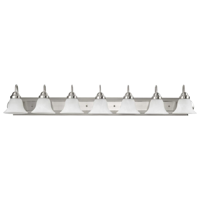 Vanity Nuvo 60-291 Ballerina - 7 Light - 48 in. - Vanity with Alabaster Glass Bell Shades - Brushed Nickel Finish Nuvo