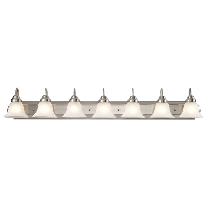 Vanity Nuvo 60-291 Ballerina - 7 Light - 48 in. - Vanity with Alabaster Glass Bell Shades - Brushed Nickel Finish Nuvo