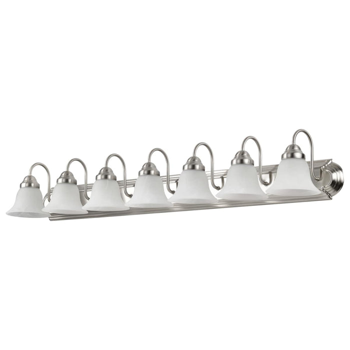 Vanity Nuvo 60-291 Ballerina - 7 Light - 48 in. - Vanity with Alabaster Glass Bell Shades - Brushed Nickel Finish Nuvo