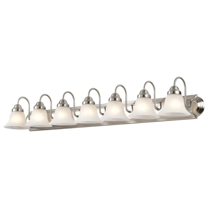 Vanity Nuvo 60-291 Ballerina - 7 Light - 48 in. - Vanity with Alabaster Glass Bell Shades - Brushed Nickel Finish Nuvo