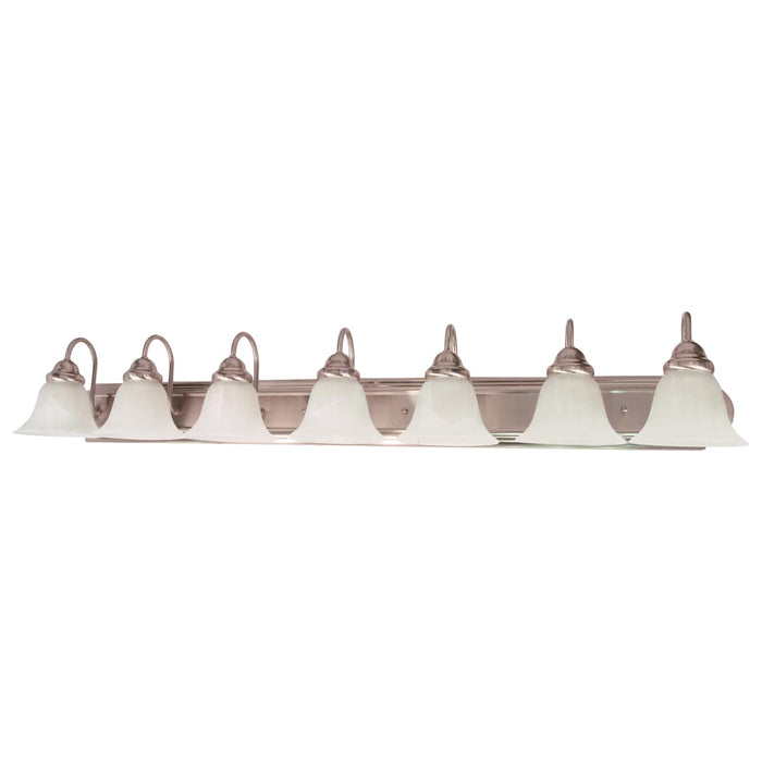 Vanity Nuvo 60-291 Ballerina - 7 Light - 48 in. - Vanity with Alabaster Glass Bell Shades - Brushed Nickel Finish Nuvo