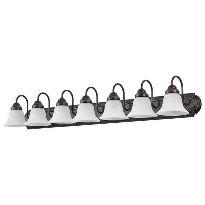 Vanity Nuvo 60-292 Ballerina - 7 Light - 48 in. - Vanity with Alabaster Glass Bell Shades - Old Bronze Finish Nuvo