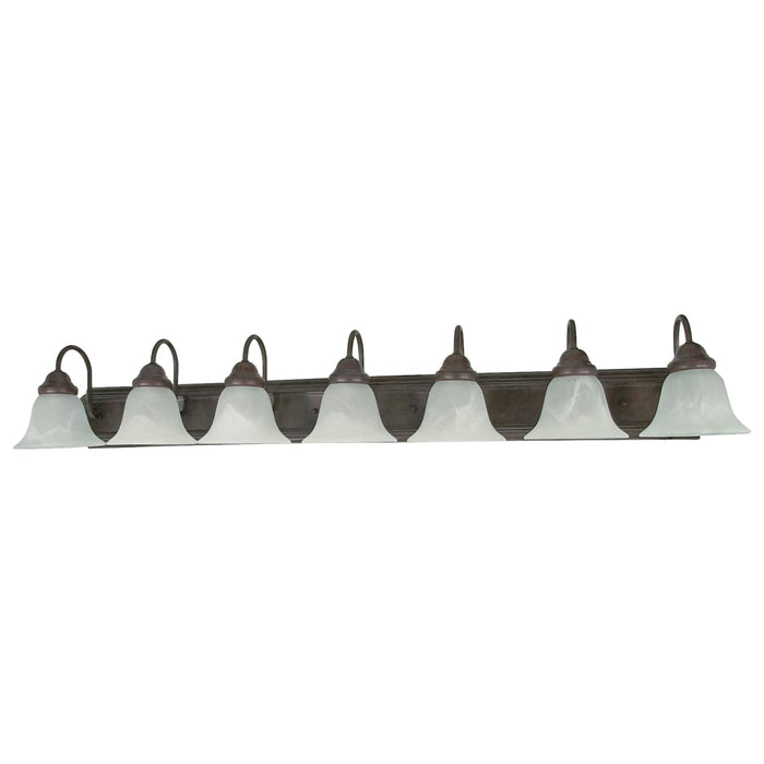 Vanity Nuvo 60-292 Ballerina - 7 Light - 48 in. - Vanity with Alabaster Glass Bell Shades - Old Bronze Finish Nuvo