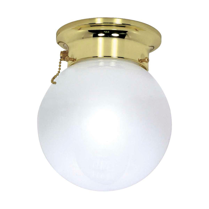 Flush Mount Nuvo 60-295 1 Light - 6 in. - Ceiling Mount - White Ball with Pull Chain Switch - Polished Brass Finish Nuvo