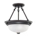 Semi Flush Nuvo 60-3148 2 Light - 11 in. - Semi-Flush with Frosted White Glass - Mahogany Bronze Finish Nuvo