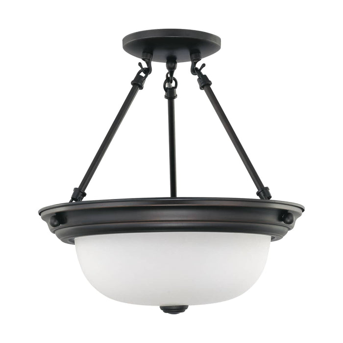Semi Flush Nuvo 60-3149 2 Light - 13 in. - Semi-Flush with Frosted White Glass - Mahogany Bronze Finish Nuvo
