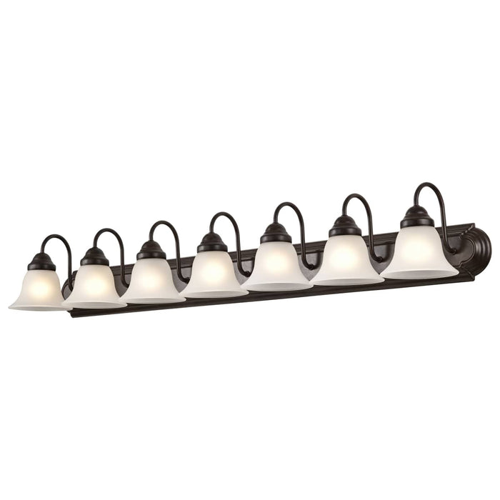 Vanity Nuvo 60-3155 Ballerina - 7 Light - 48 in. - Vanity with Frosted White Glass - Mahogany Bronze Finish Nuvo
