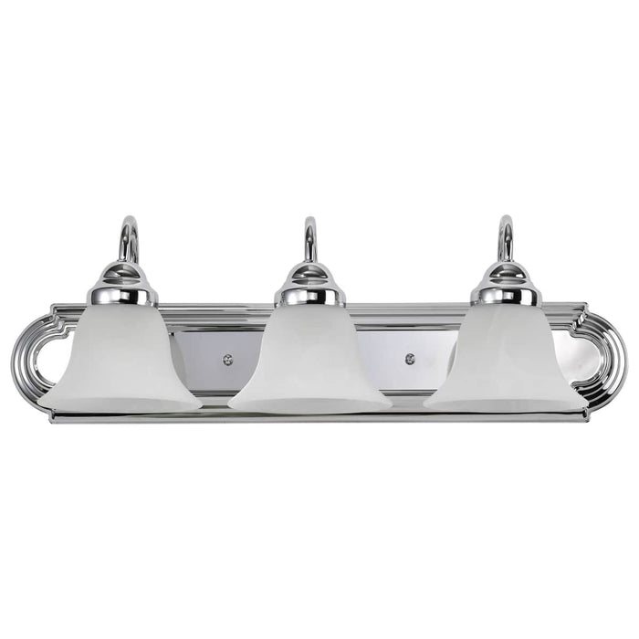 Vanity Nuvo 60-317 Ballerina - 3 Light - 24 in. - Vanity with Alabaster Glass Bell Shades - Polished Chrome Finish Nuvo