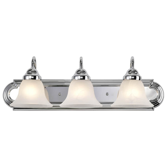Vanity Nuvo 60-317 Ballerina - 3 Light - 24 in. - Vanity with Alabaster Glass Bell Shades - Polished Chrome Finish Nuvo