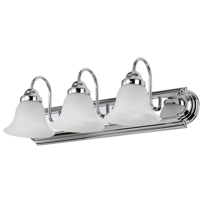 Vanity Nuvo 60-317 Ballerina - 3 Light - 24 in. - Vanity with Alabaster Glass Bell Shades - Polished Chrome Finish Nuvo