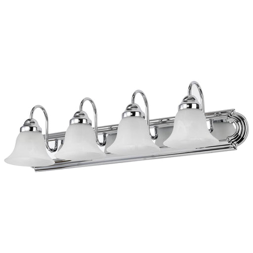 Vanity Nuvo 60-318 Ballerina - 4 Light - 30 in. - Vanity with Alabaster Glass Bell Shades - Polished Chrome Finish Nuvo