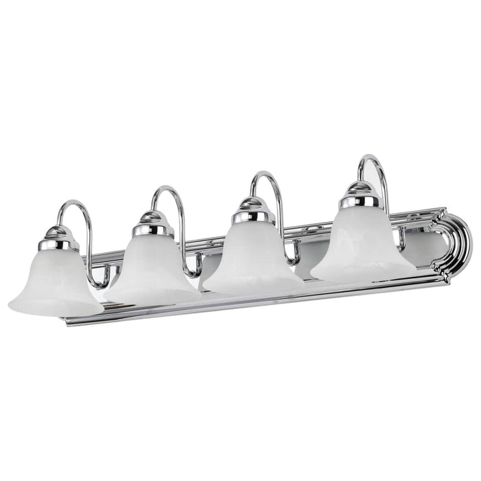 Vanity Nuvo 60-318 Ballerina - 4 Light - 30 in. - Vanity with Alabaster Glass Bell Shades - Polished Chrome Finish Nuvo