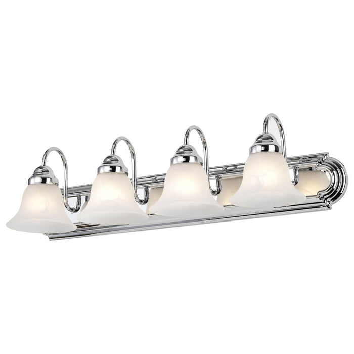 Vanity Nuvo 60-318 Ballerina - 4 Light - 30 in. - Vanity with Alabaster Glass Bell Shades - Polished Chrome Finish Nuvo