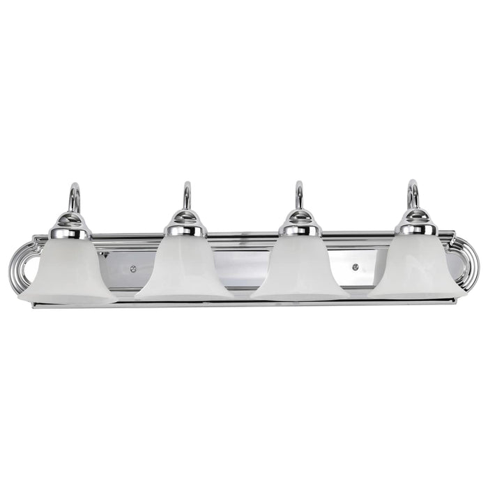 Vanity Nuvo 60-318 Ballerina - 4 Light - 30 in. - Vanity with Alabaster Glass Bell Shades - Polished Chrome Finish Nuvo