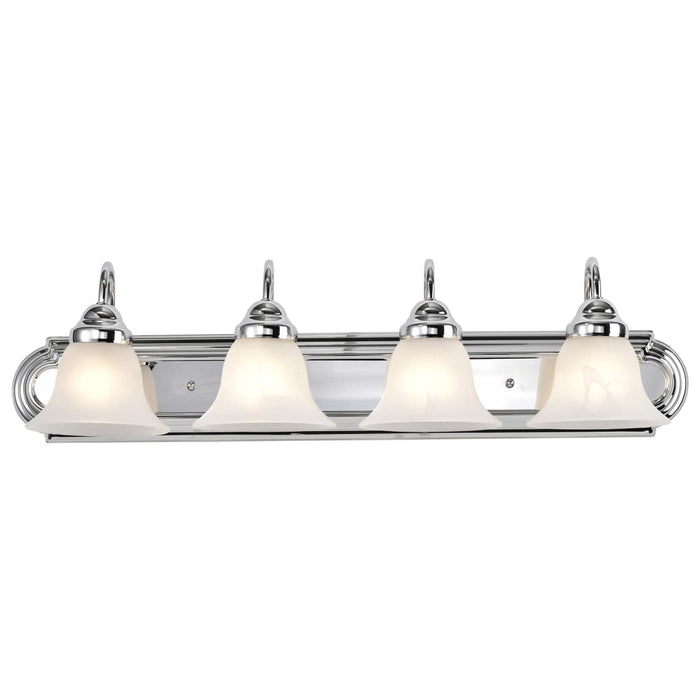 Vanity Nuvo 60-318 Ballerina - 4 Light - 30 in. - Vanity with Alabaster Glass Bell Shades - Polished Chrome Finish Nuvo