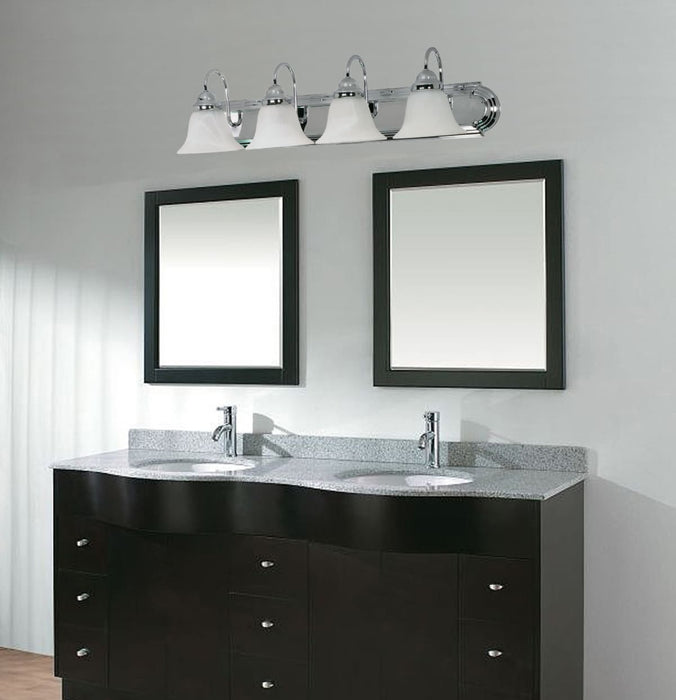 Vanity Nuvo 60-318 Ballerina - 4 Light - 30 in. - Vanity with Alabaster Glass Bell Shades - Polished Chrome Finish Nuvo