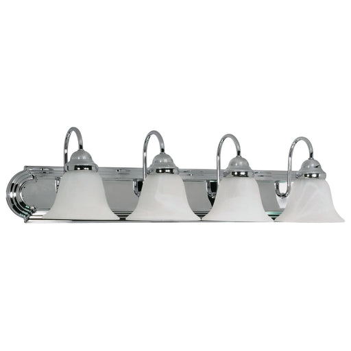 Vanity Nuvo 60-318 Ballerina - 4 Light - 30 in. - Vanity with Alabaster Glass Bell Shades - Polished Chrome Finish Nuvo