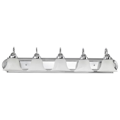 Vanity Nuvo 60-319 Ballerina - 5 Light - 36 in. - Vanity with Alabaster Glass Bell Shades - Polished Chrome Finish Nuvo