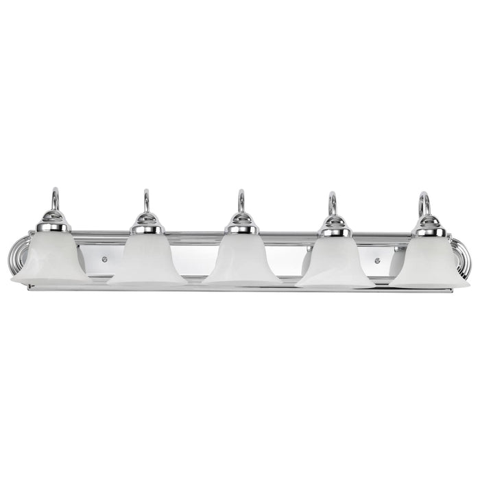 Vanity Nuvo 60-319 Ballerina - 5 Light - 36 in. - Vanity with Alabaster Glass Bell Shades - Polished Chrome Finish Nuvo