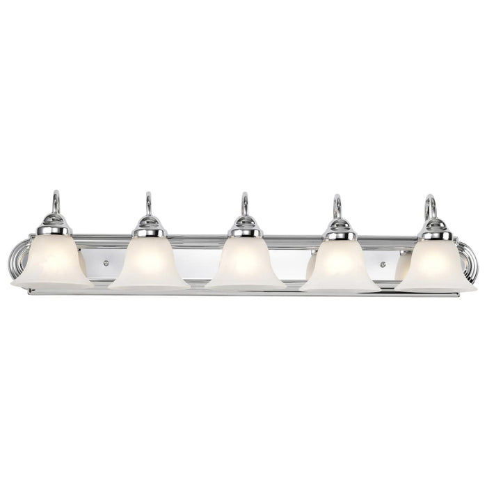 Vanity Nuvo 60-319 Ballerina - 5 Light - 36 in. - Vanity with Alabaster Glass Bell Shades - Polished Chrome Finish Nuvo