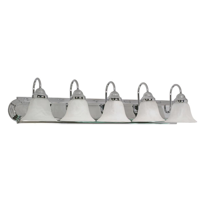 Vanity Nuvo 60-319 Ballerina - 5 Light - 36 in. - Vanity with Alabaster Glass Bell Shades - Polished Chrome Finish Nuvo