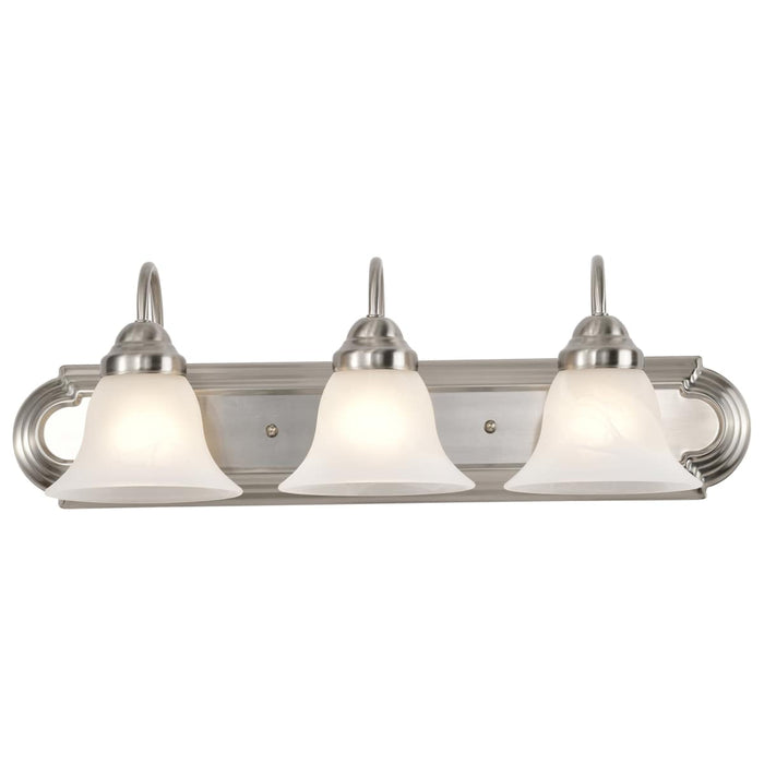 Vanity Nuvo 60-321 Ballerina - 3 Light - 24 in. - Vanity with Alabaster Glass Bell Shades - Brushed Nickel Finish Nuvo