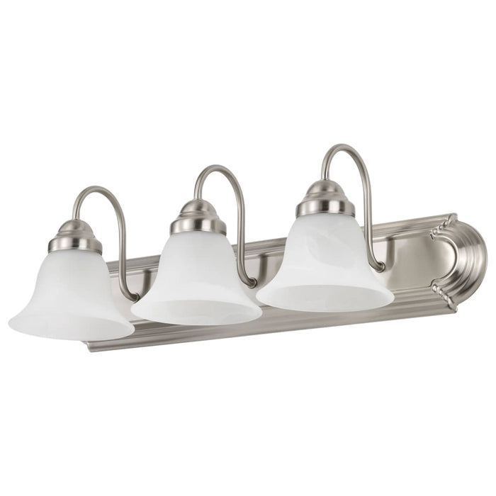 Vanity Nuvo 60-321 Ballerina - 3 Light - 24 in. - Vanity with Alabaster Glass Bell Shades - Brushed Nickel Finish Nuvo