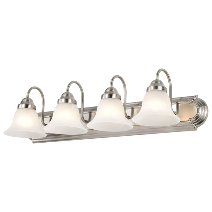 Vanity Nuvo 60-322 Ballerina - 4 Light - 30 in. - Vanity with Alabaster Glass Bell Shades - Brushed Nickel Finish Nuvo