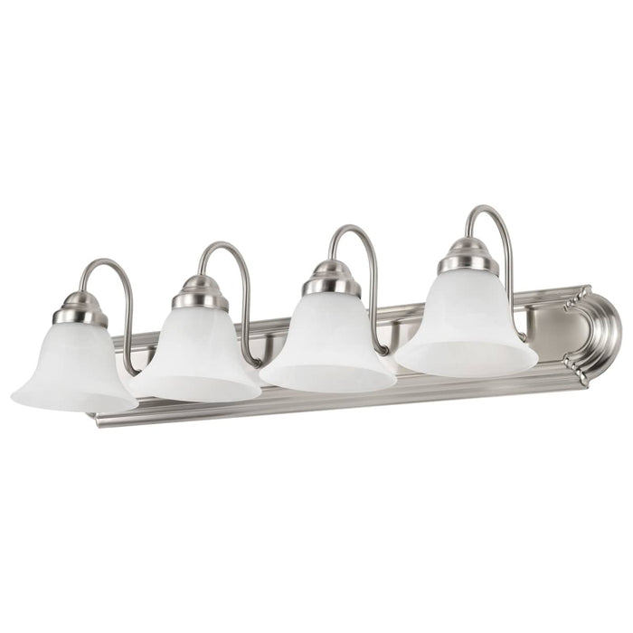 Vanity Nuvo 60-322 Ballerina - 4 Light - 30 in. - Vanity with Alabaster Glass Bell Shades - Brushed Nickel Finish Nuvo