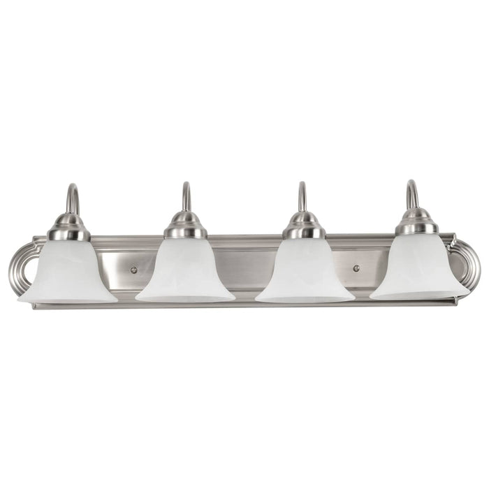 Vanity Nuvo 60-322 Ballerina - 4 Light - 30 in. - Vanity with Alabaster Glass Bell Shades - Brushed Nickel Finish Nuvo