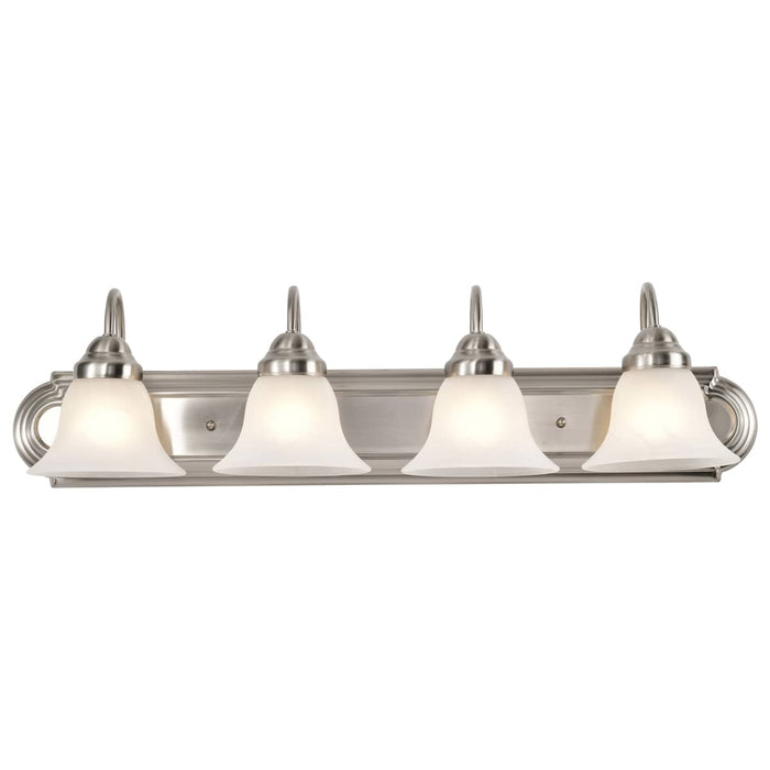 Vanity Nuvo 60-322 Ballerina - 4 Light - 30 in. - Vanity with Alabaster Glass Bell Shades - Brushed Nickel Finish Nuvo