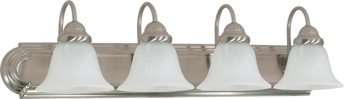 Vanity Nuvo 60-322 Ballerina - 4 Light - 30 in. - Vanity with Alabaster Glass Bell Shades - Brushed Nickel Finish Nuvo