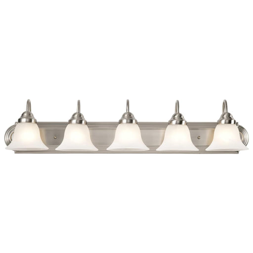 Vanity Nuvo 60-323 Ballerina - 5 Light - 36 in. - Vanity with Alabaster Glass Bell Shades - Brushed Nickel Finish Nuvo