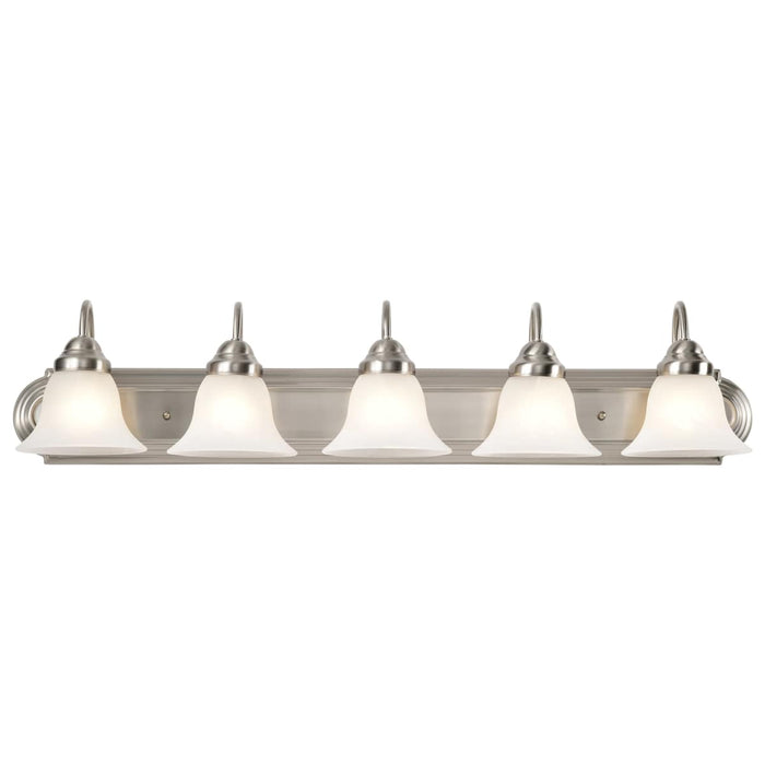 Vanity Nuvo 60-323 Ballerina - 5 Light - 36 in. - Vanity with Alabaster Glass Bell Shades - Brushed Nickel Finish Nuvo