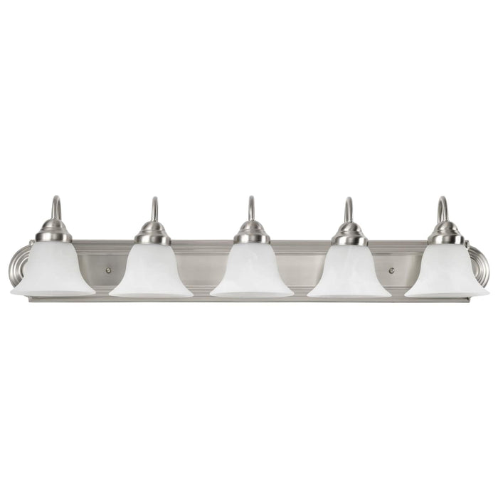 Vanity Nuvo 60-323 Ballerina - 5 Light - 36 in. - Vanity with Alabaster Glass Bell Shades - Brushed Nickel Finish Nuvo