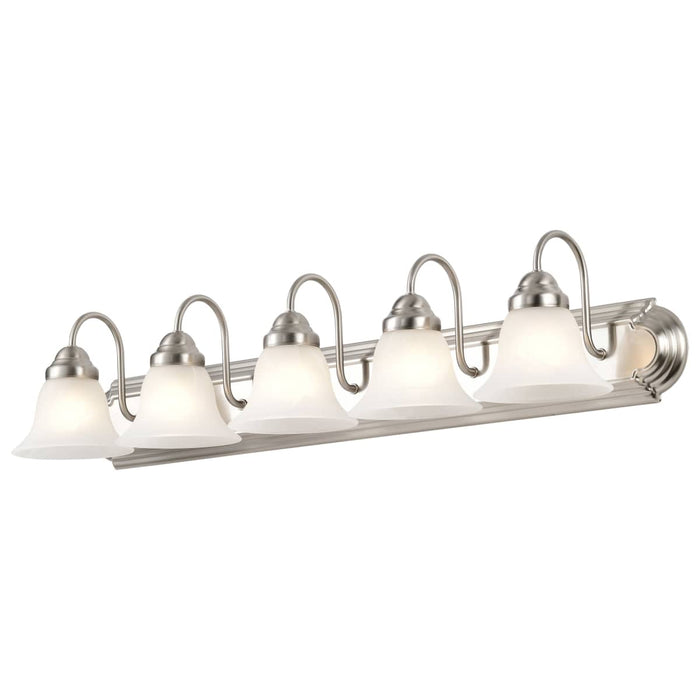 Vanity Nuvo 60-323 Ballerina - 5 Light - 36 in. - Vanity with Alabaster Glass Bell Shades - Brushed Nickel Finish Nuvo