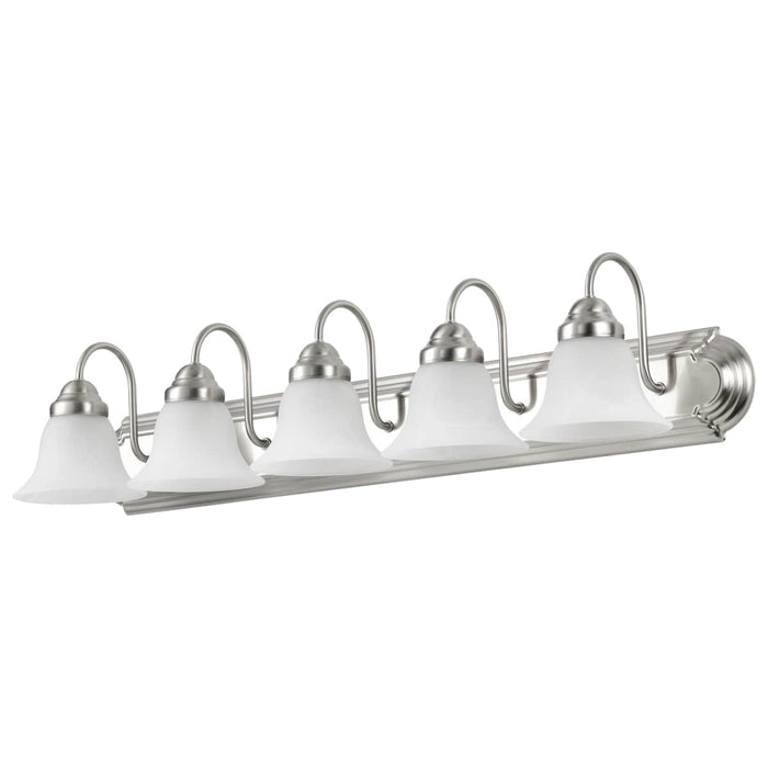 Vanity Nuvo 60-323 Ballerina - 5 Light - 36 in. - Vanity with Alabaster Glass Bell Shades - Brushed Nickel Finish Nuvo