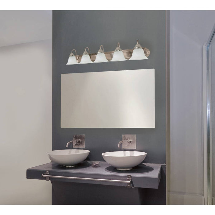 Vanity Nuvo 60-323 Ballerina - 5 Light - 36 in. - Vanity with Alabaster Glass Bell Shades - Brushed Nickel Finish Nuvo