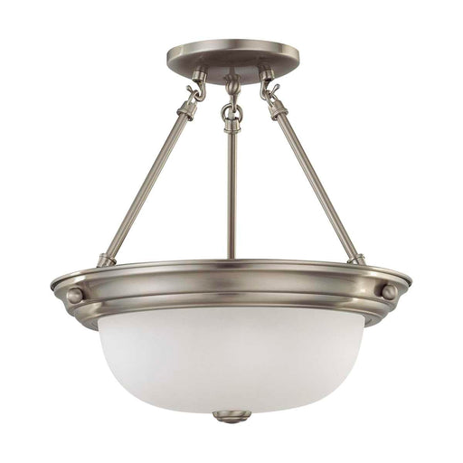Semi Flush Nuvo 60-3245 2 Light - 13 in. - Semi-Flush with Frosted White Glass - Brushed Nickel Finish Nuvo