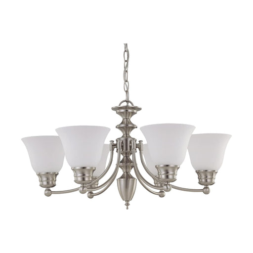 Chandelier Nuvo 60-3255 Empire - 6 Light - 26 in. - Chandelier with Frosted White Glass - Brushed Nickel Finish Nuvo