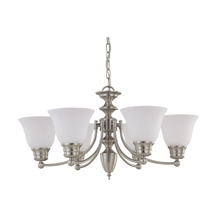 Chandelier Nuvo 60-3255 Empire - 6 Light - 26 in. - Chandelier with Frosted White Glass - Brushed Nickel Finish Nuvo