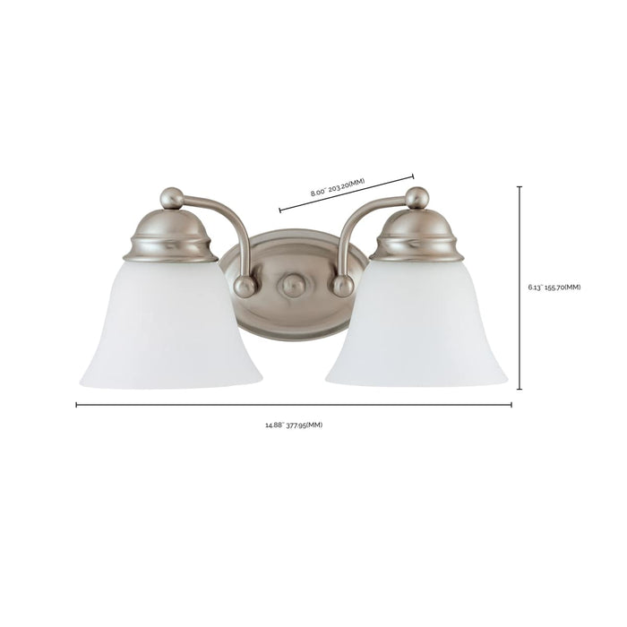 Vanity Nuvo 60-3265 Empire - 2 Light - 15 in. - Vanity with Frosted White Glass - Brushed Nickel Finish Nuvo