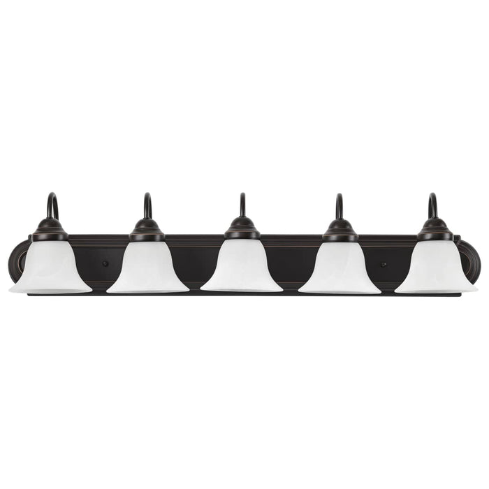 Vanity Nuvo 60-327 Ballerina - 5 Light - 36 in. - Vanity with Alabaster Glass Bell Shades - Old Bronze Finish Nuvo