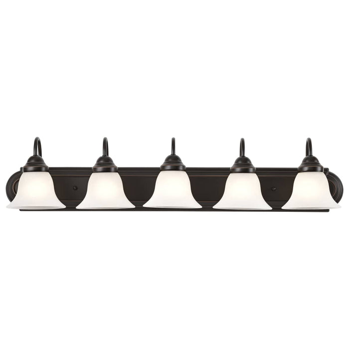 Vanity Nuvo 60-327 Ballerina - 5 Light - 36 in. - Vanity with Alabaster Glass Bell Shades - Old Bronze Finish Nuvo