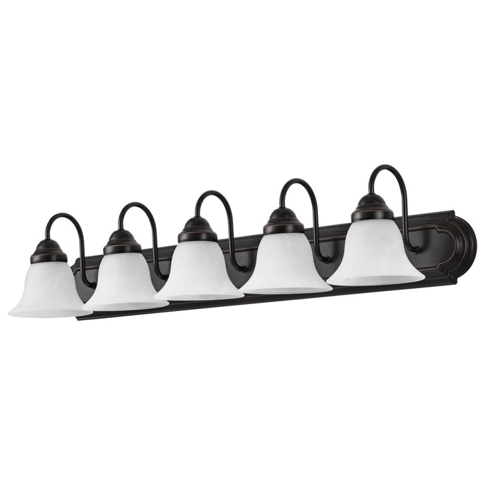 Vanity Nuvo 60-327 Ballerina - 5 Light - 36 in. - Vanity with Alabaster Glass Bell Shades - Old Bronze Finish Nuvo