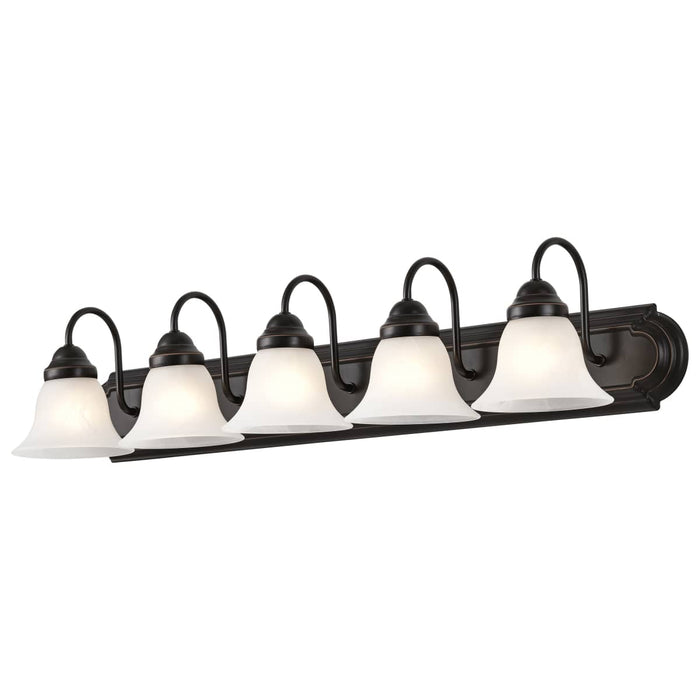 Vanity Nuvo 60-327 Ballerina - 5 Light - 36 in. - Vanity with Alabaster Glass Bell Shades - Old Bronze Finish Nuvo