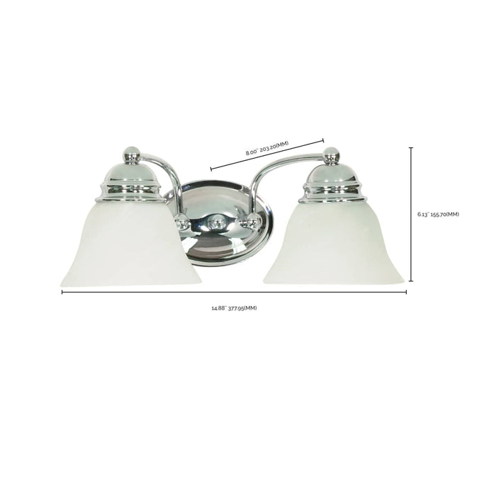 Vanity Nuvo 60-337 Empire - 2 Light - 15 in. - Vanity with Alabaster Glass Bell Shades - Polished Chrome Finish Nuvo
